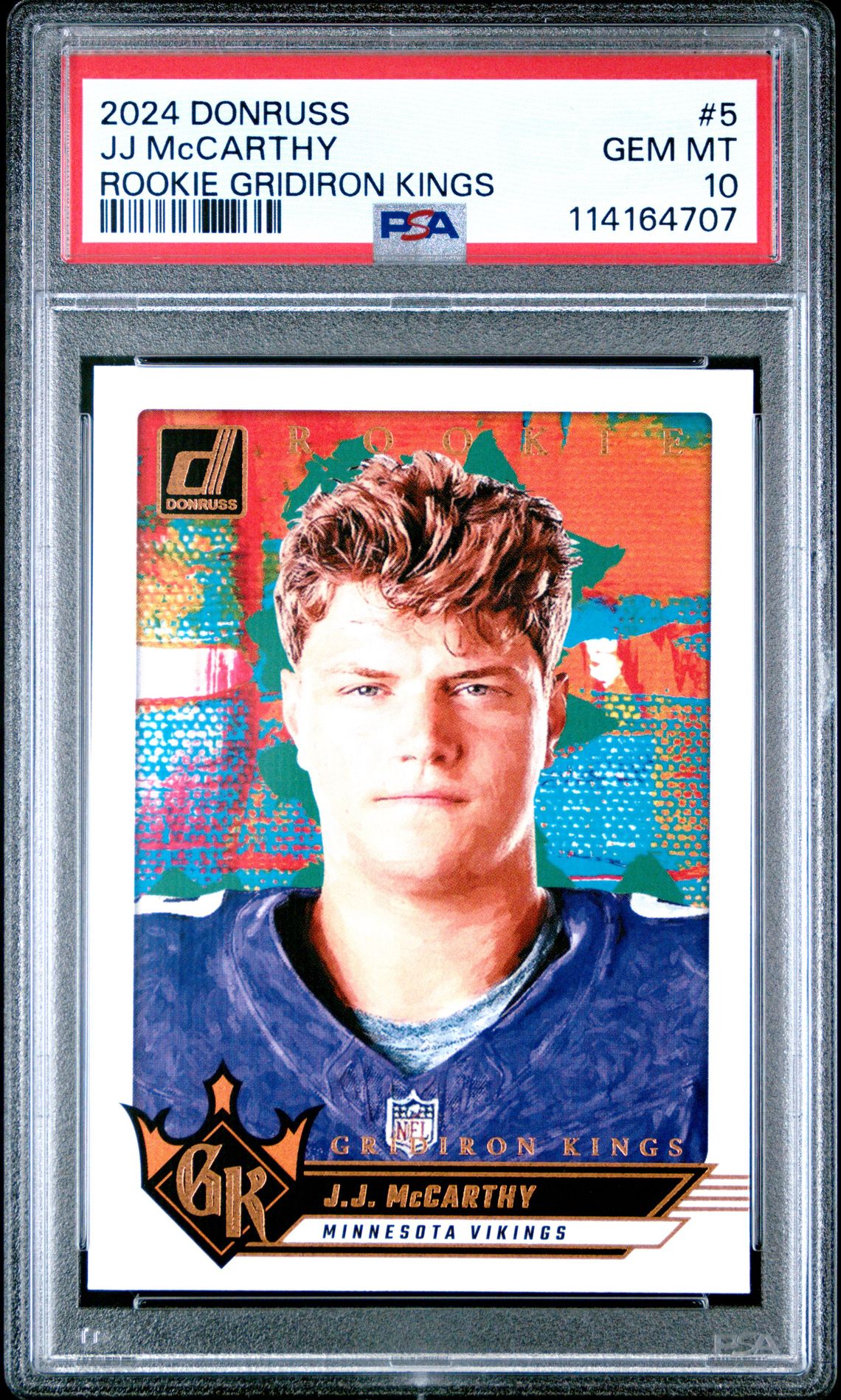 2024 Panini Donruss Rookie Gridiron Kings Jj Mccarthy #5 Gem Mt 10 front
