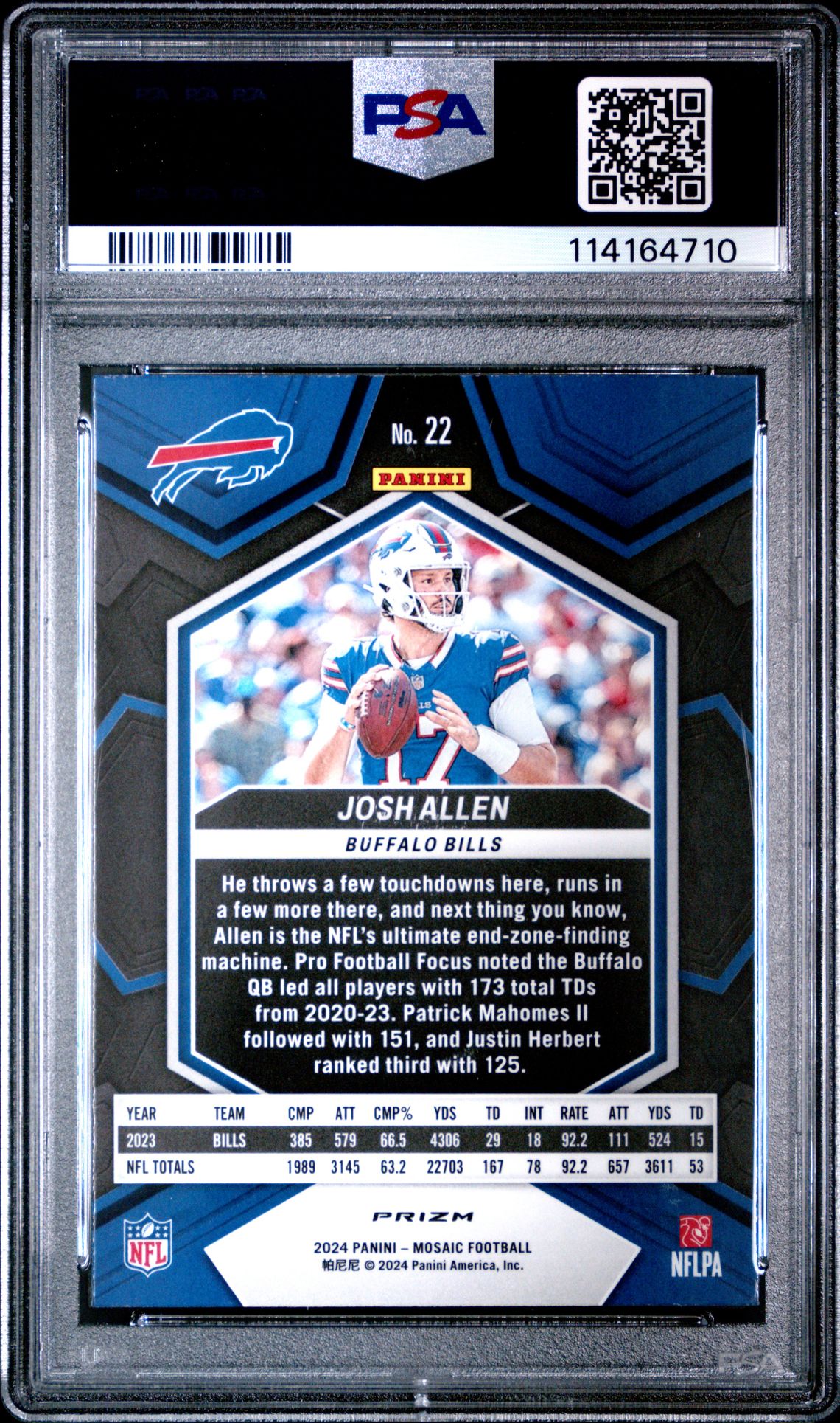 2024 Panini Mosaic Josh Allen #22 (Camo Pink) Gem Mt 10 back