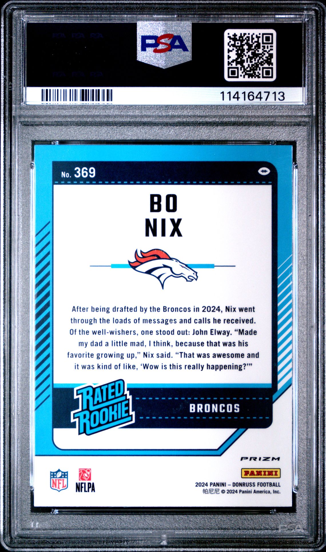 2024 Panini Donruss Bo Nix #369 (Optic Preview-Pink) Gem Mt 10 back