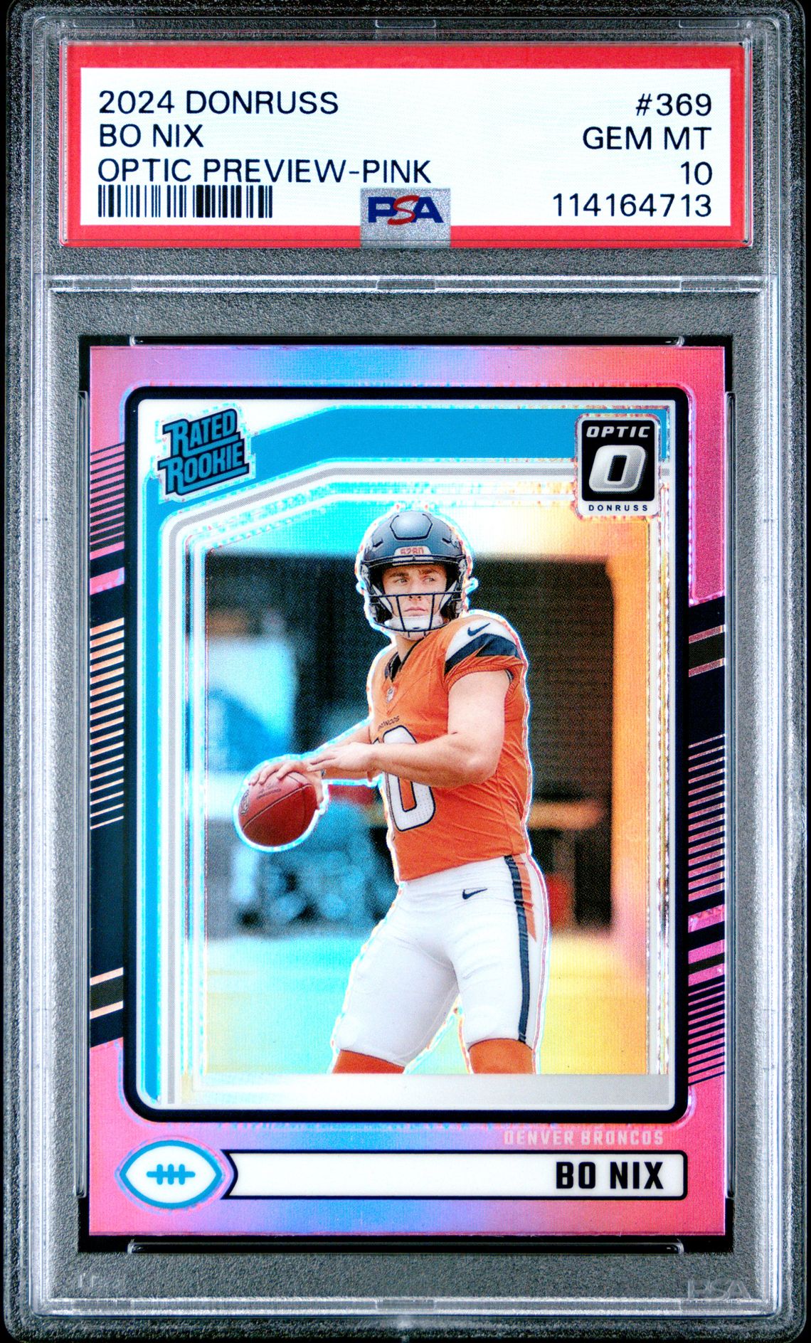2024 Panini Donruss Bo Nix #369 (Optic Preview-Pink) Gem Mt 10 front