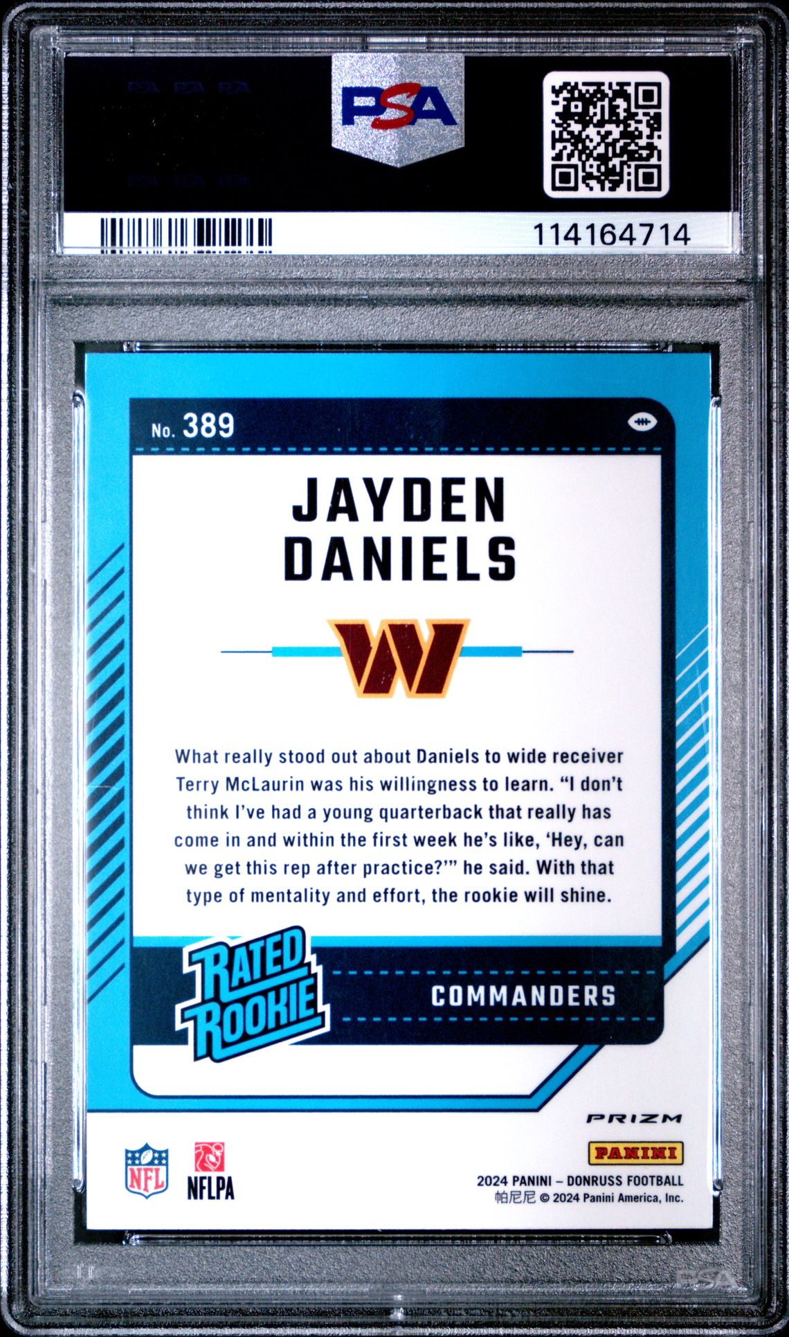 2024 Panini Donruss Jayden Daniels #389 (Optic Preview) Mint 9 back