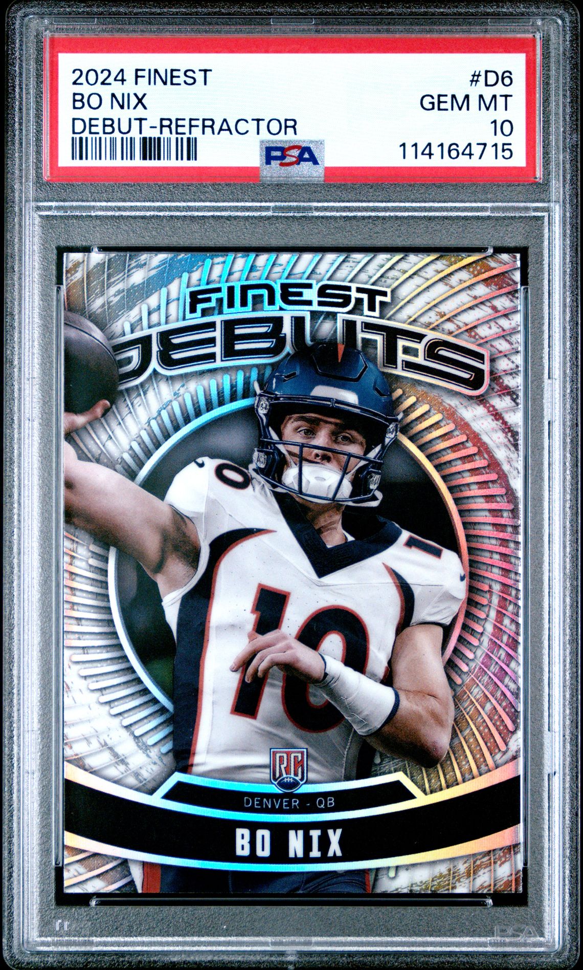 2024 Topps Finest Debut Bo Nix #D6 (Debut-Refractor) Gem Mt 10 front