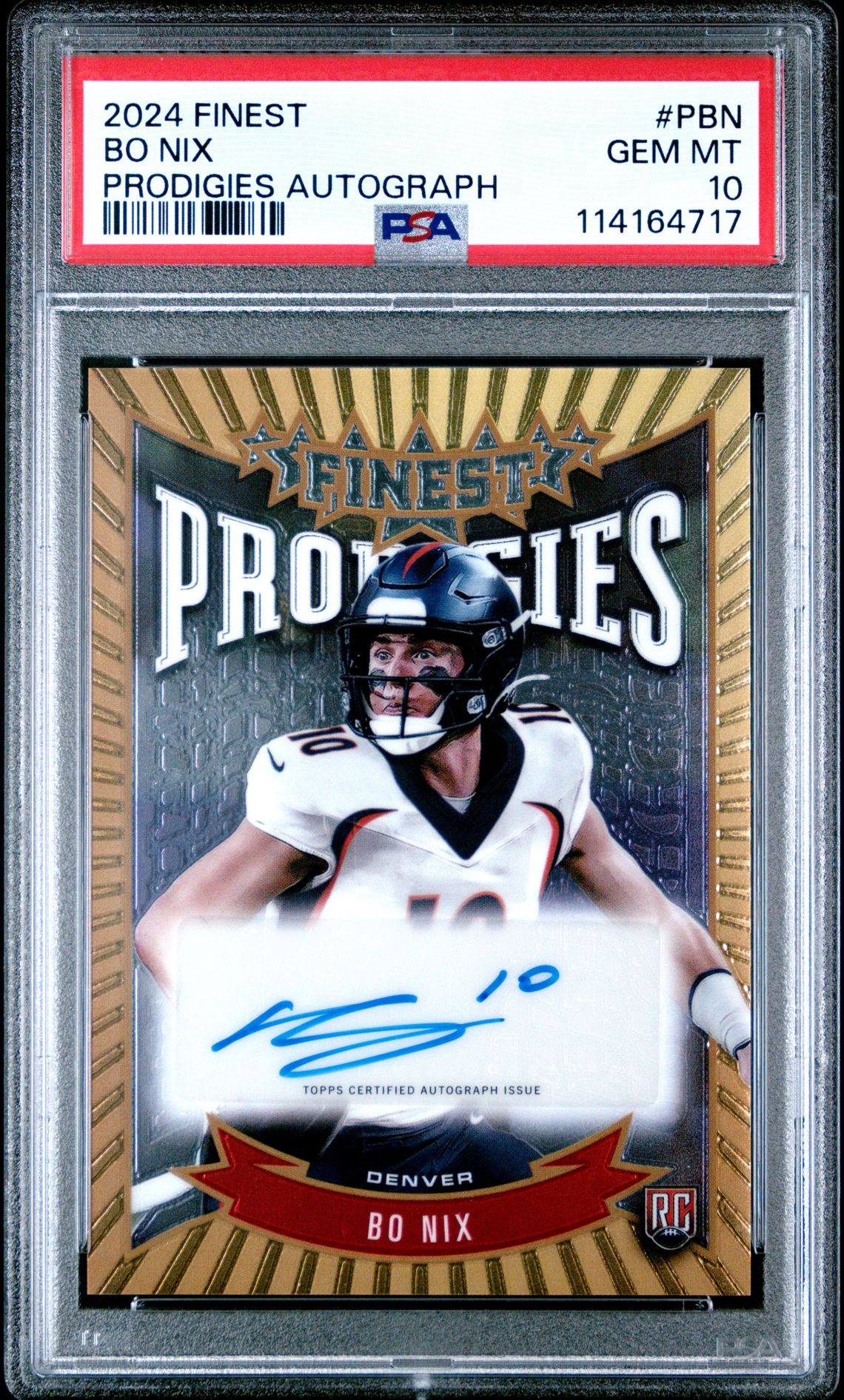 2024 Topps Finest Prodigies Autographs Bo Nix #Pbn Gem Mt 10 front