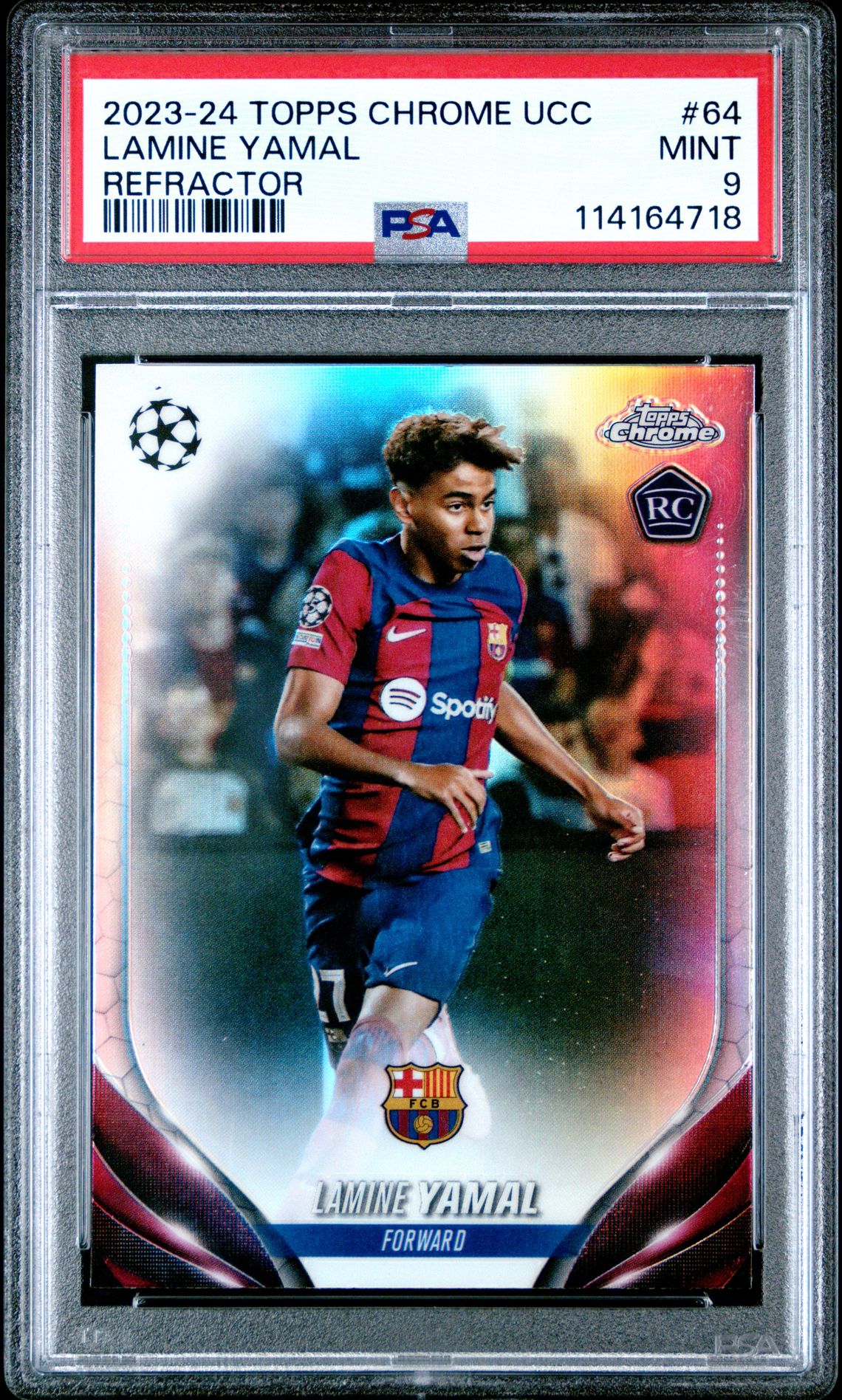 2023-24 Topps Chrome Uefa Club Competitions Lamine Yamal #64 (Refractor) Mint 9 front