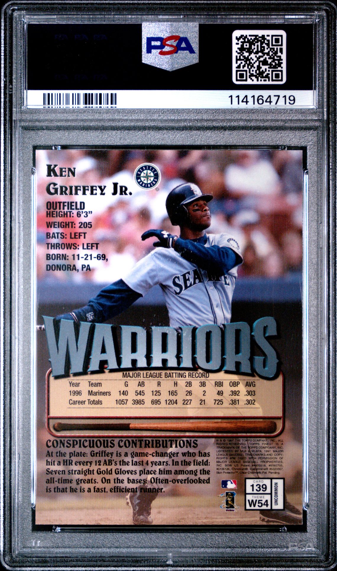 1997 Finest Ken Griffey Jr. #139 (W/Coating) Nm-Mt 8 back