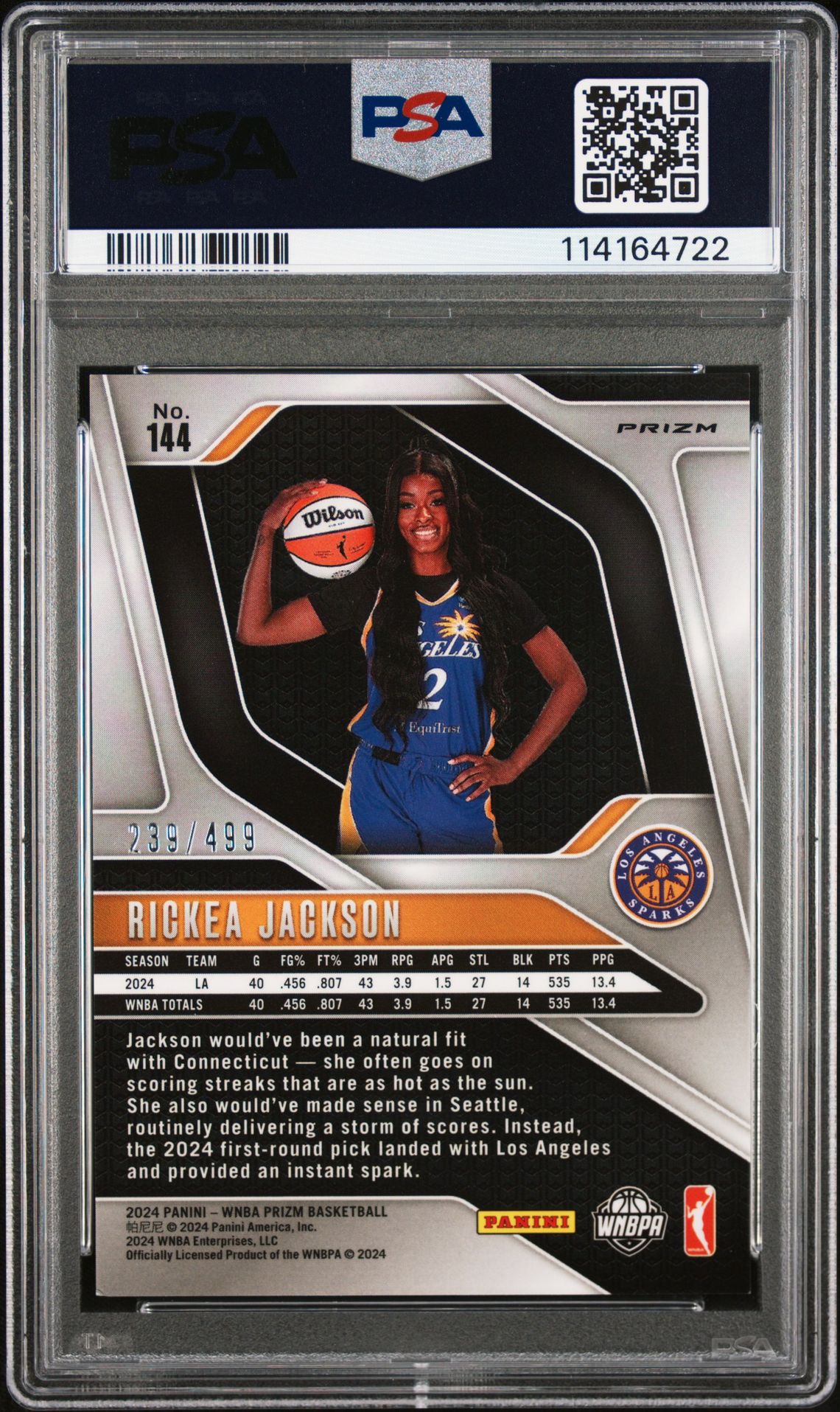2024 Panini Prizm Wnba Rickea Jackson #144 (Pulsar) Nm-Mt 8 back