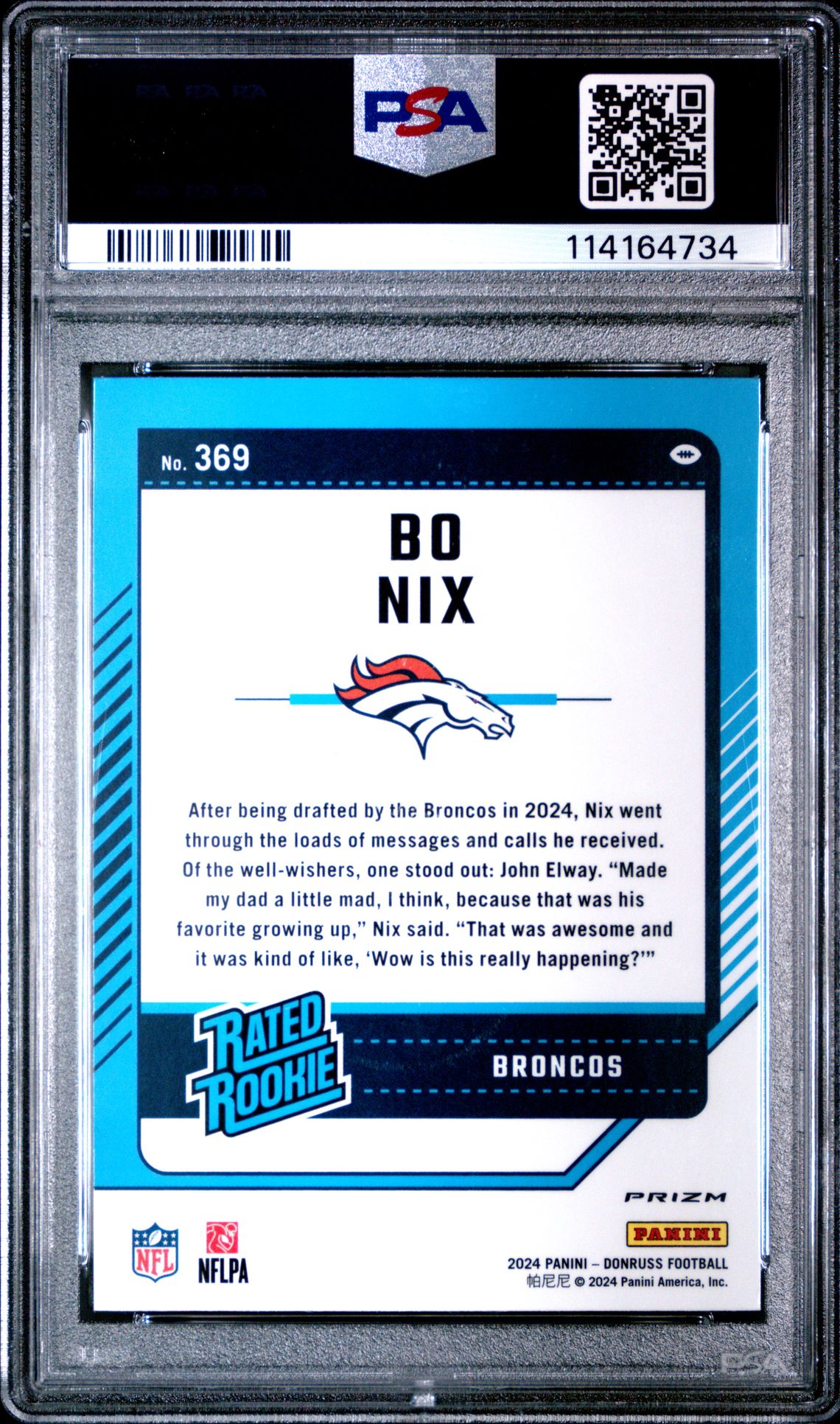 2024 Panini Donruss Bo Nix #369 (Optic Preview-Pink) Mint 9 back