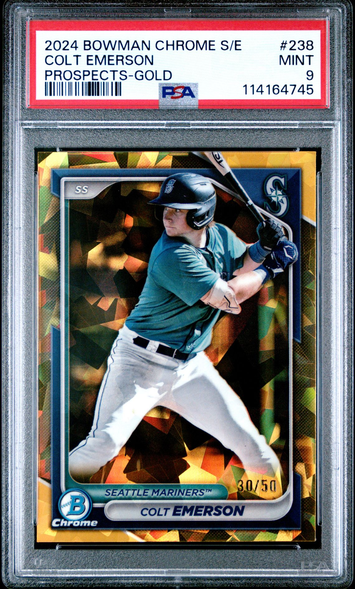 2024 Bowman Chrome Sapphire Edition Prospects Colt Emerson #238 (Prospects-Gold) Mint 9 front