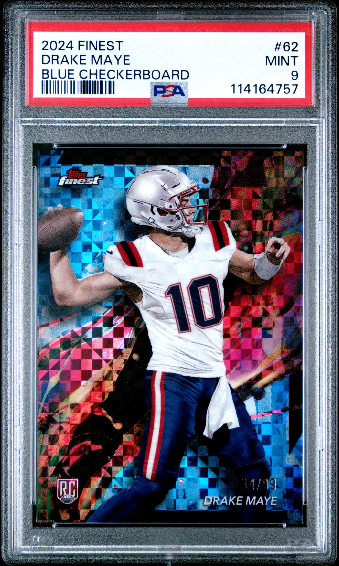 2024 Topps Finest Drake Maye #62 (Blue Checkerboard) Mint 9 front
