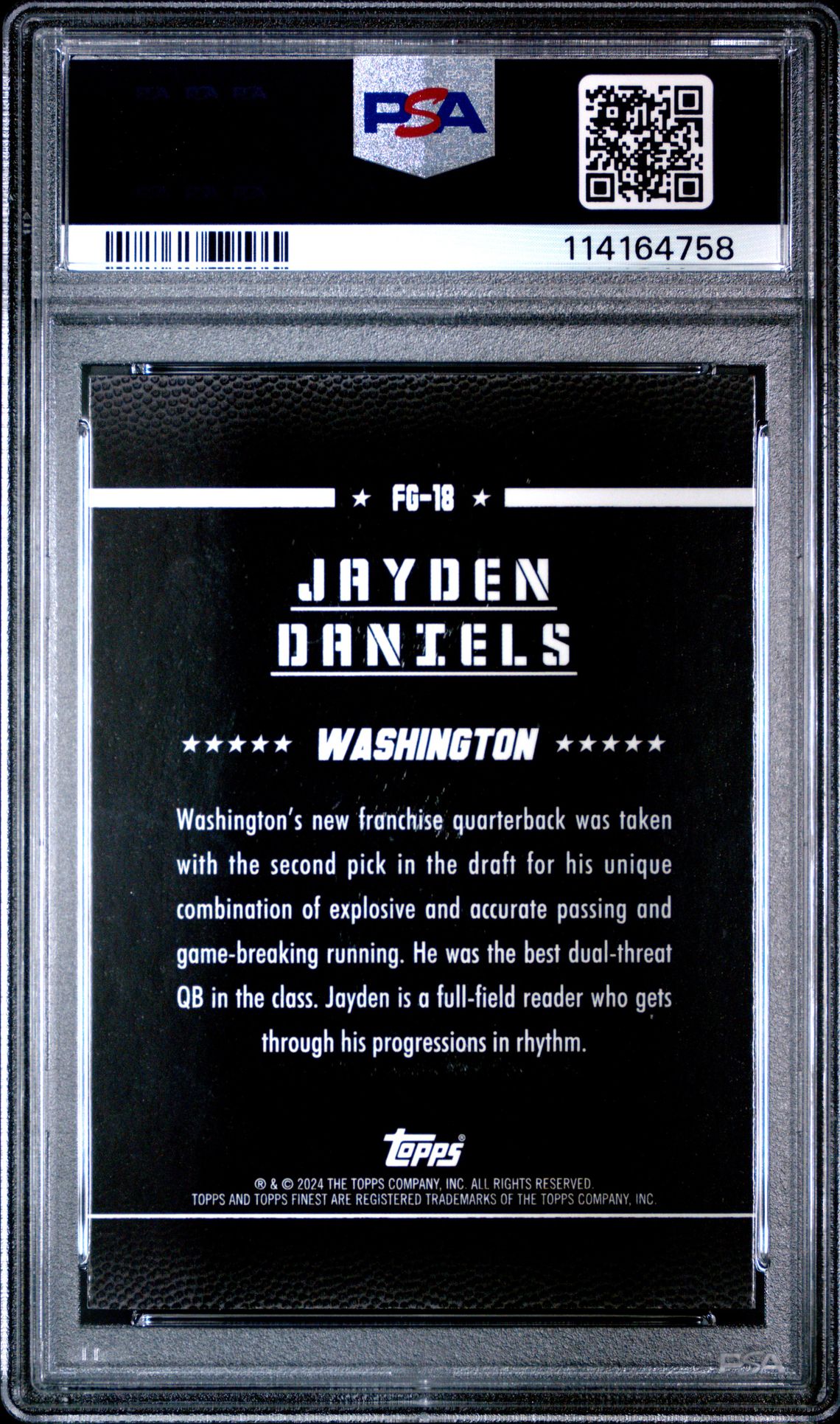 2024 Topps Finest Field Generals Jayden Daniels #Fg18 (Field Generals-Chkbd) Gem Mt 10 back