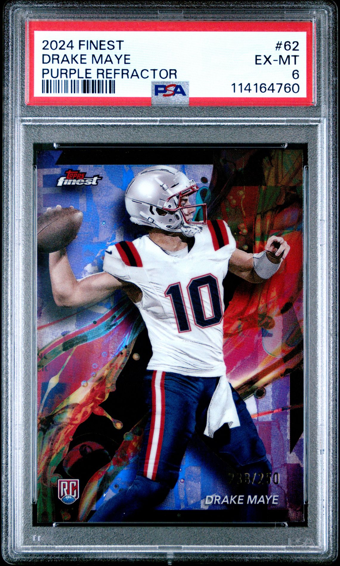 2024 Topps Finest Drake Maye #62 (Purple Refractor) Ex-Mt 6 front
