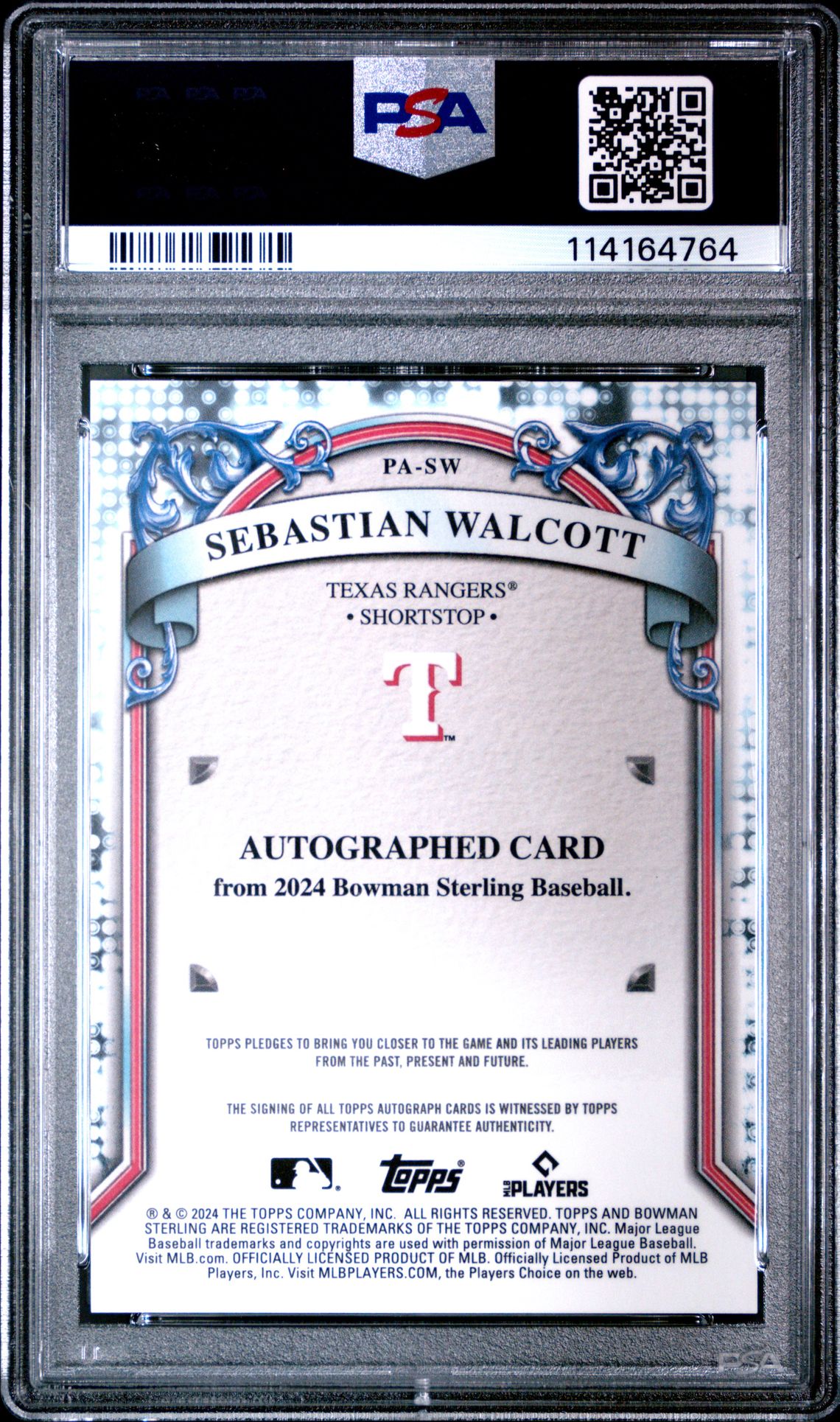 2024 Bowman Sterling Prospect Autographs Sebastian Walcott #Pasw Mint 9 back