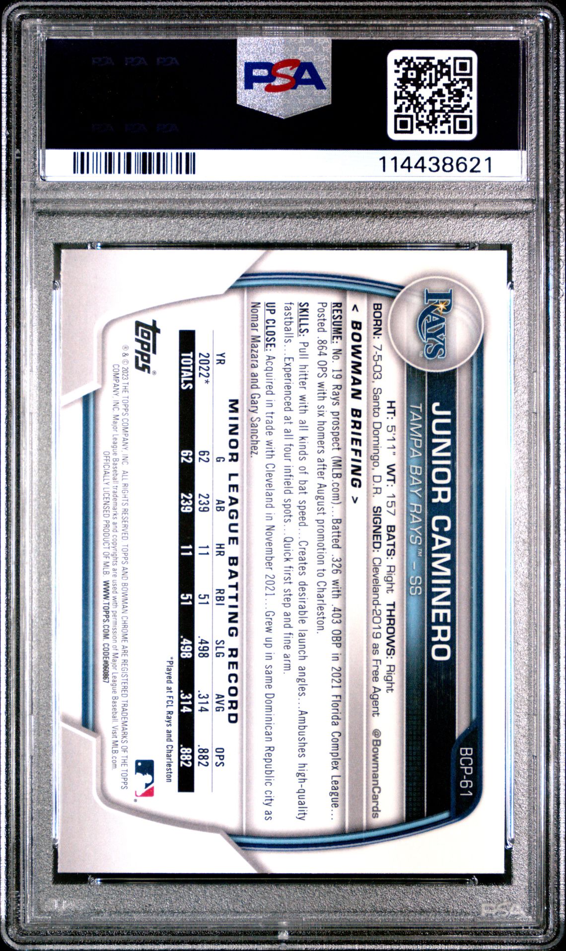 2023 Bowman Mega Box Chrome Junior Caminero #61 (Chrome) Gem Mt 10 back