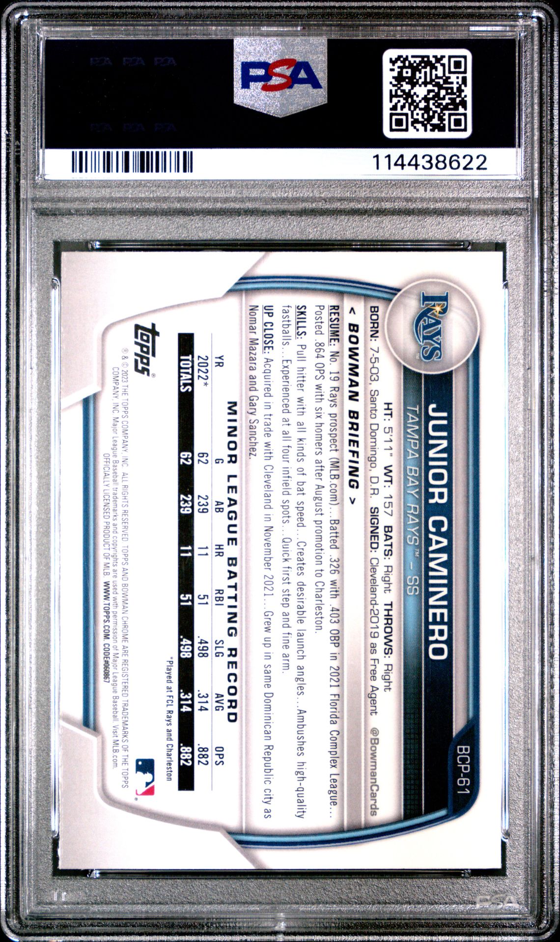 2023 Bowman Mega Box Chrome Junior Caminero #61 (Chrome) Gem Mt 10 back