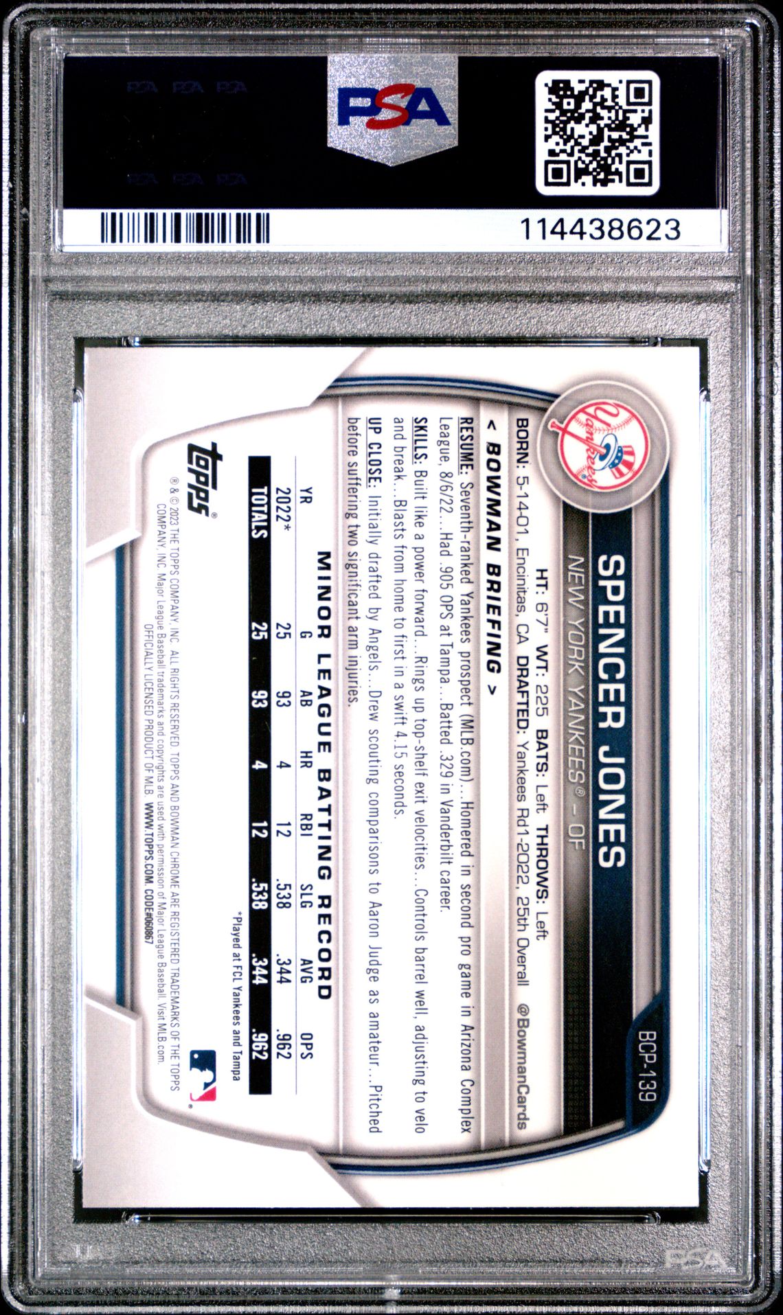 2023 Bowman Mega Box Chrome Spencer Jones #139 (Chrome) Gem Mt 10 back