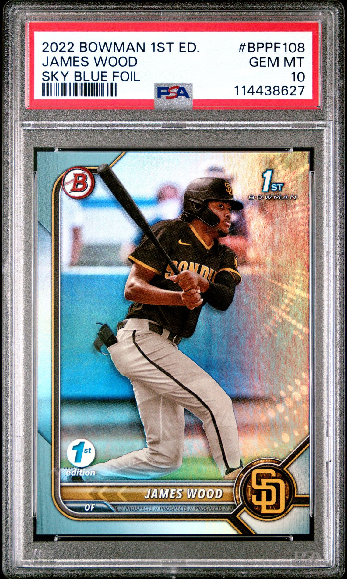 2022 Bowman 1St Edition James Wood #Bppf108 (Sky Blue Foil) Gem Mt 10 front