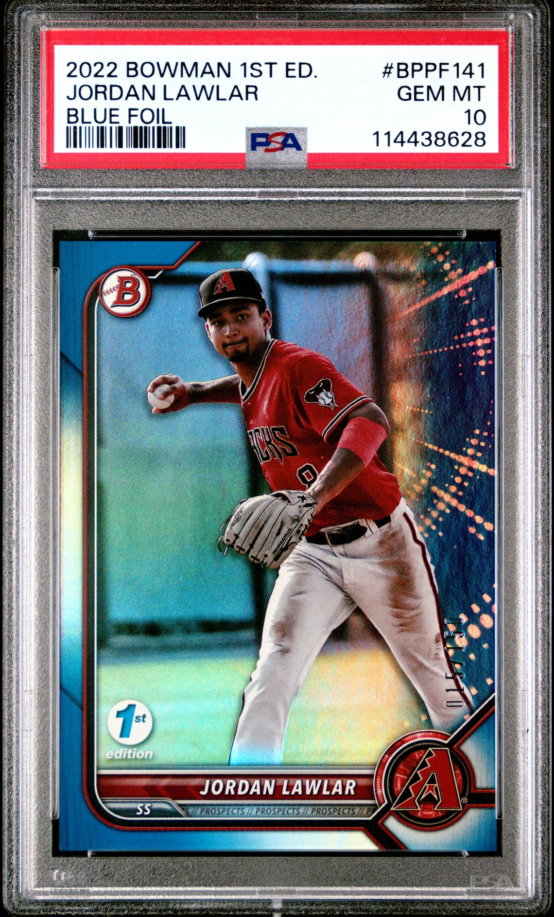 2022 Bowman 1St Edition Jordan Lawlar #Bppf141 (Blue Foil) Gem Mt 10 front