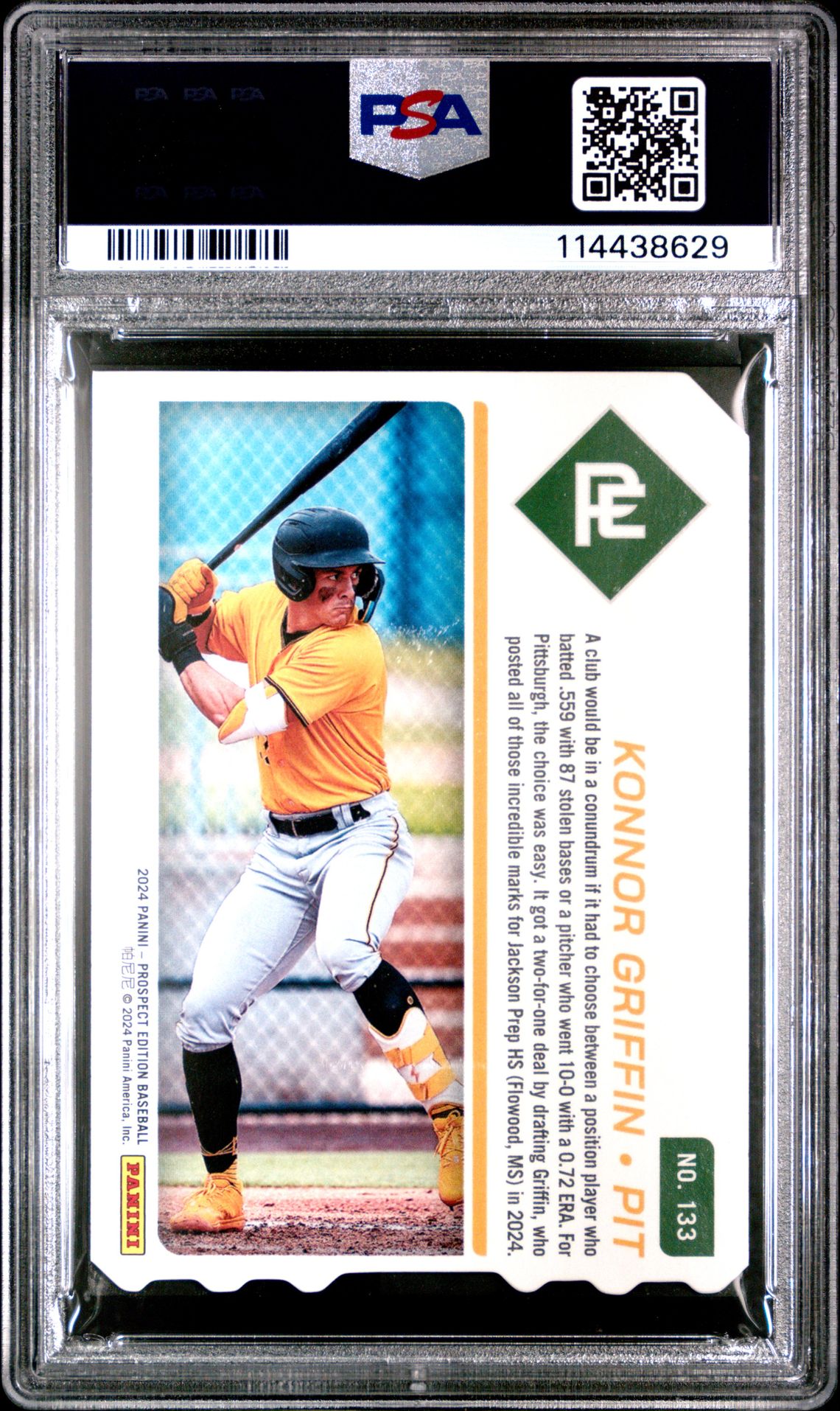 2024 Panini Prospect Edition Konnor Griffin #133 (Ticket Stub) Gem Mt 10 back