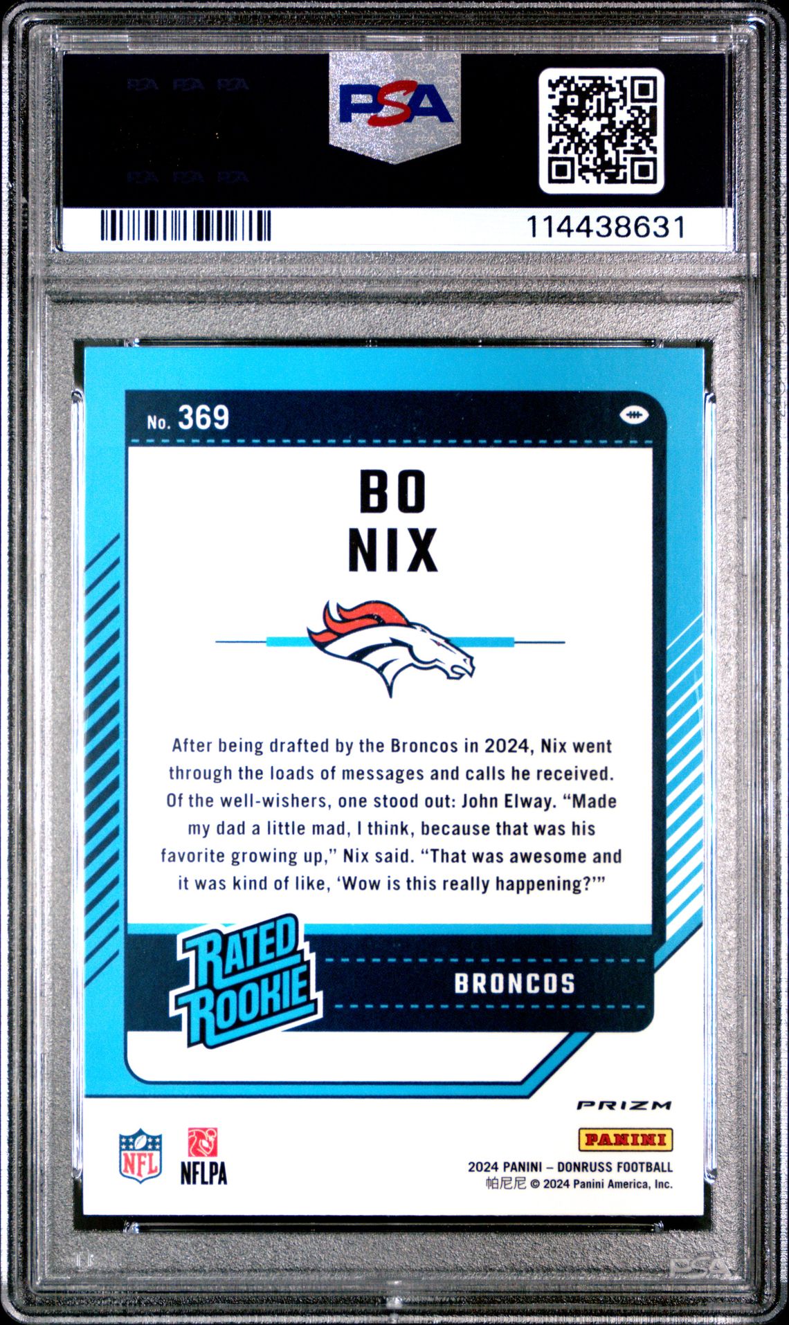 2024 Panini Donruss Bo Nix #369 (Optic Preview-Pink) Gem Mt 10 back