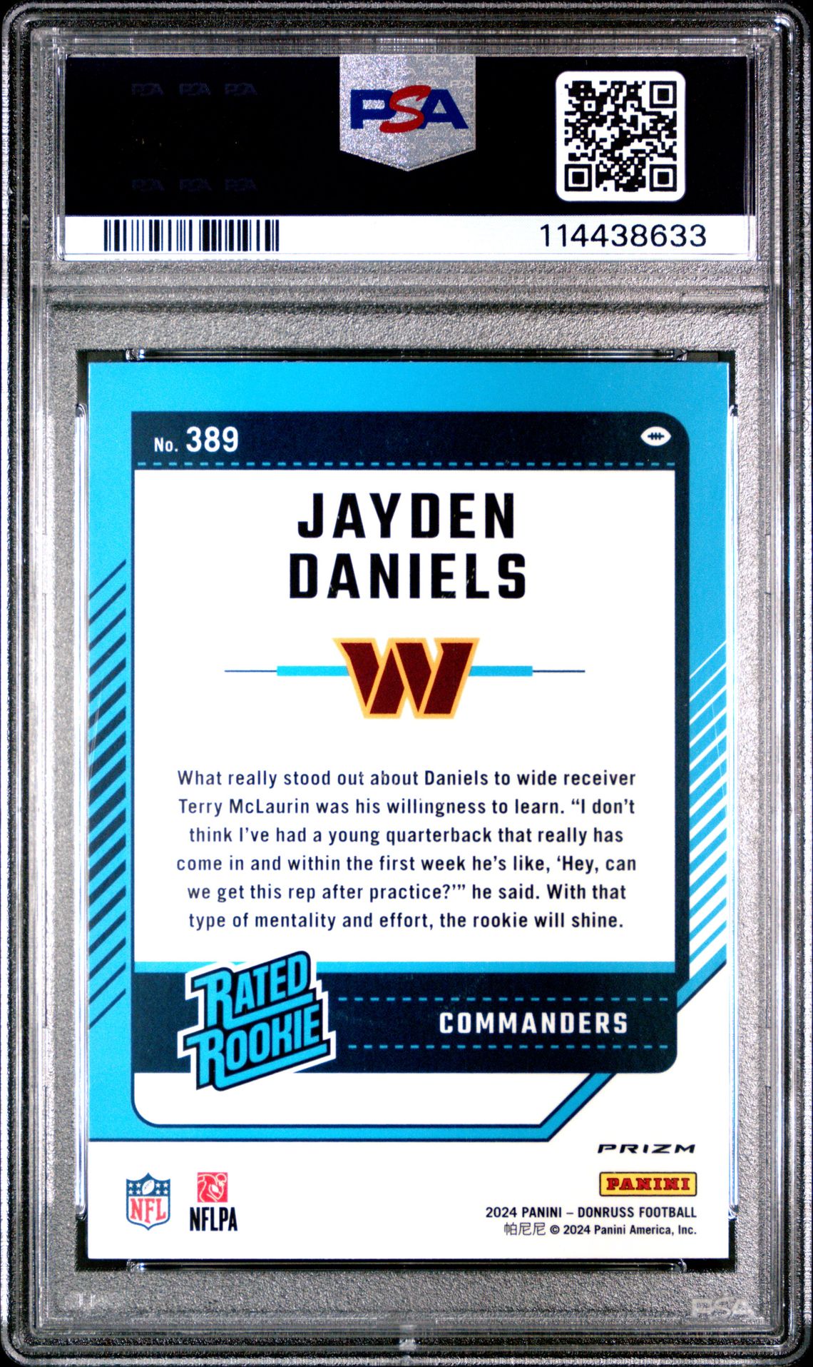 2024 Panini Donruss Jayden Daniels #389 (Optic Preview-Pink) Gem Mt 10 back