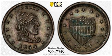 1864 CWT F-46/339a, Liberty-Shield AU58BN