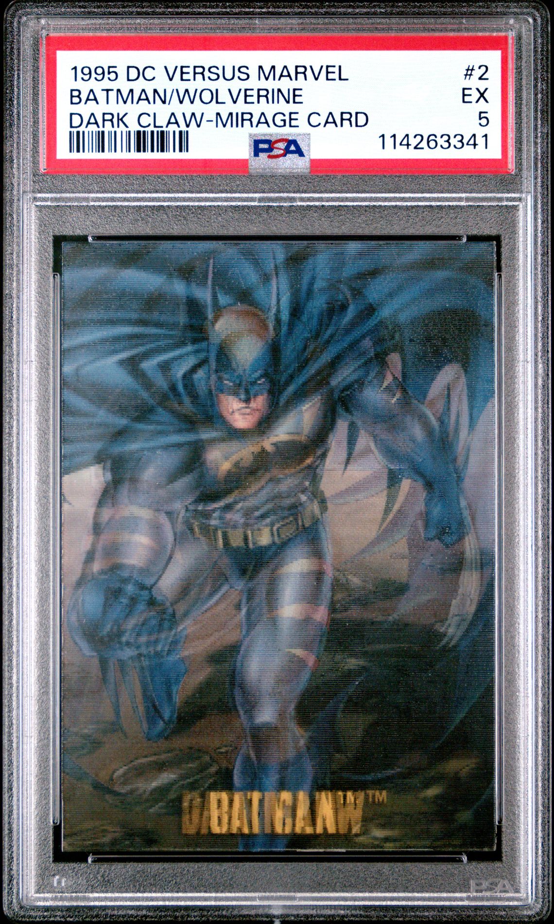 1995 DC VERSUS MARVEL MIRAGE CARD DARK CLAW-MIRAGE CARD #2 Batman/Wolverine front