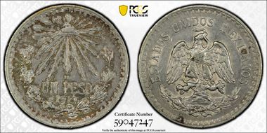 1919-M Peso KM-454  Ag AU50