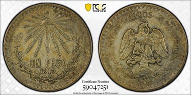 1919-M Peso KM-454  Ag XF40