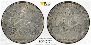 1910 Peso Caballito KM-453  Ag AU53
