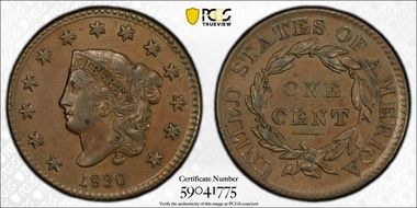 1830 1C N-5 Large Letters AU50BN