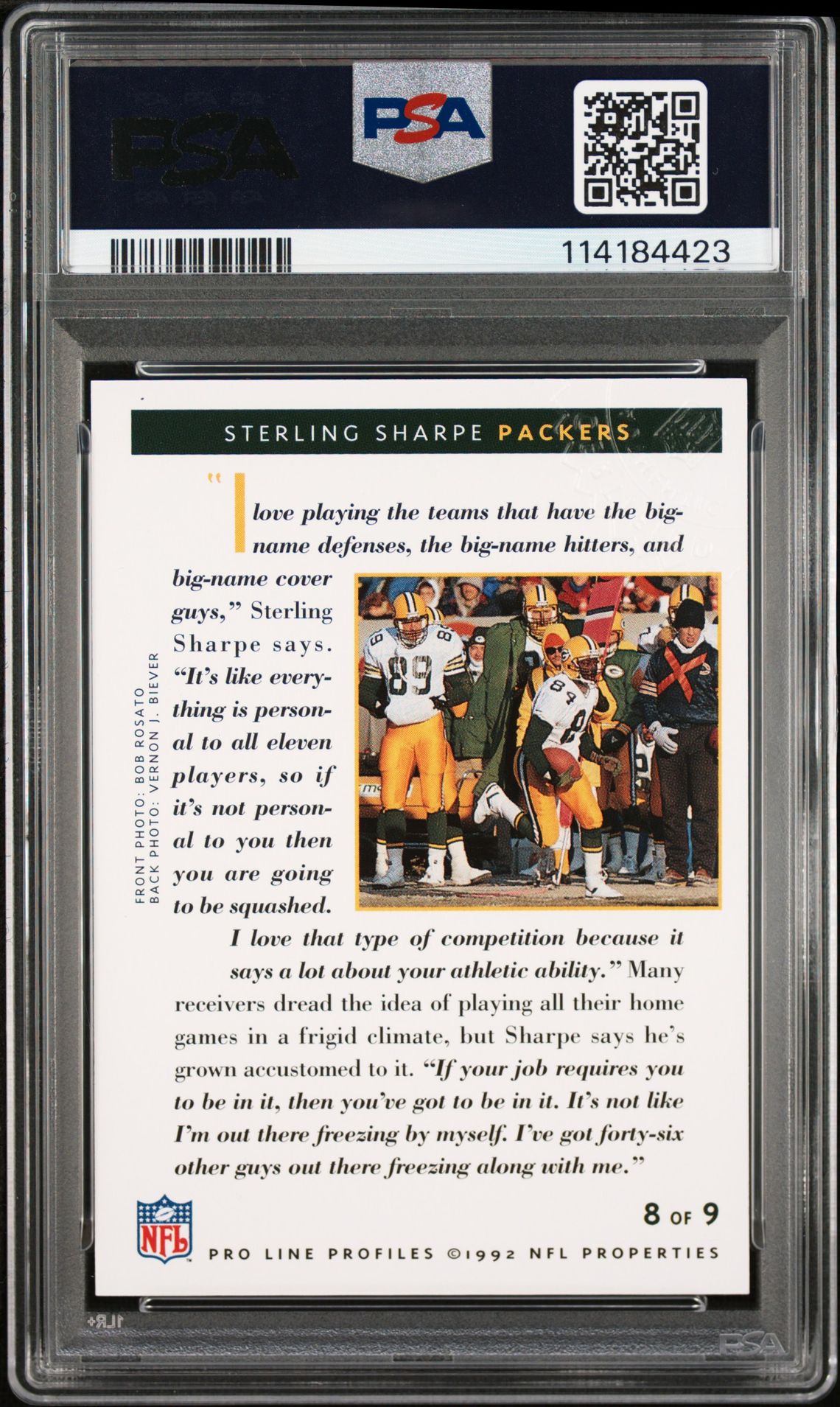 1992 Pro Line Profiles Autographs Sterling Sharpe #8 (Autographs) Ex 5 back