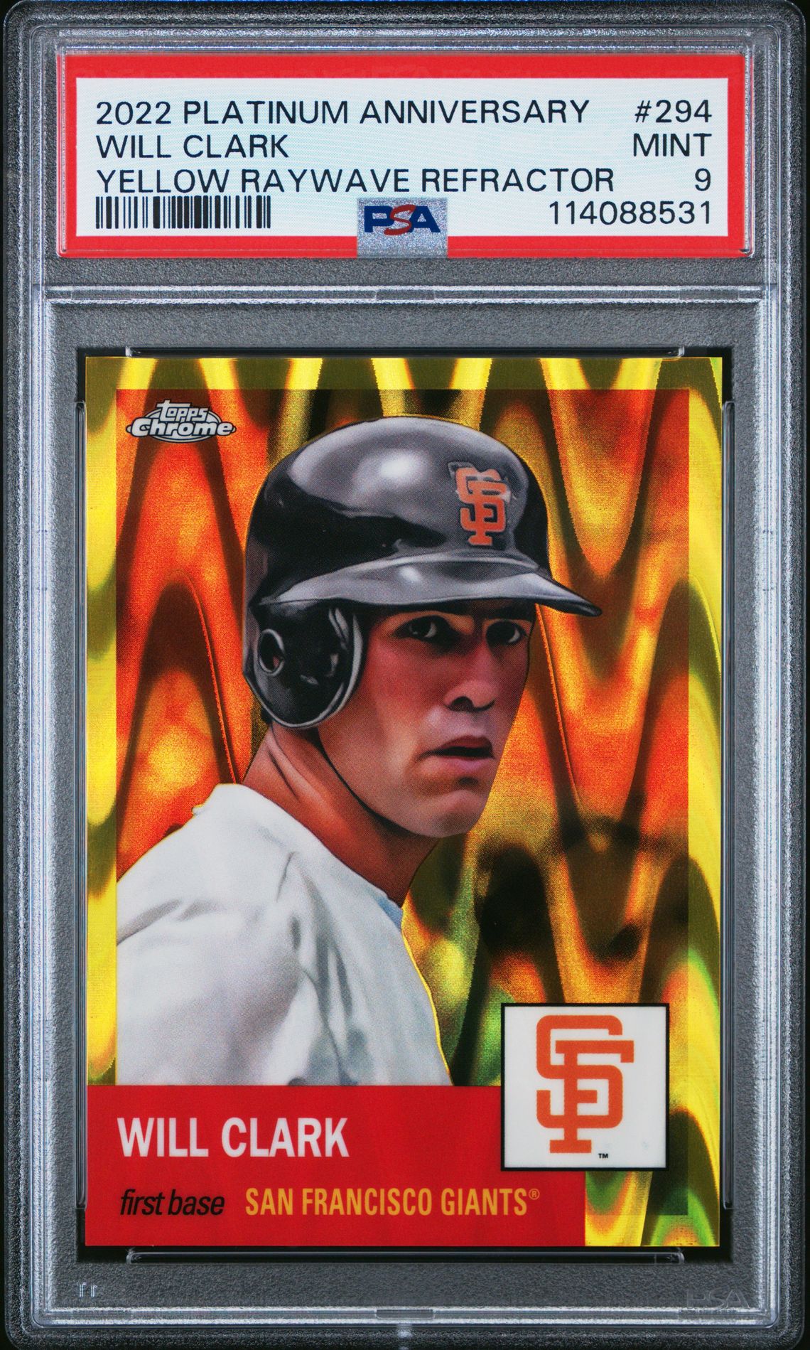 2022 TOPPS CHROME PLATINUM ANNIVERSARY YELLOW RAYWAVE REFRACTOR #294 Will Clark front