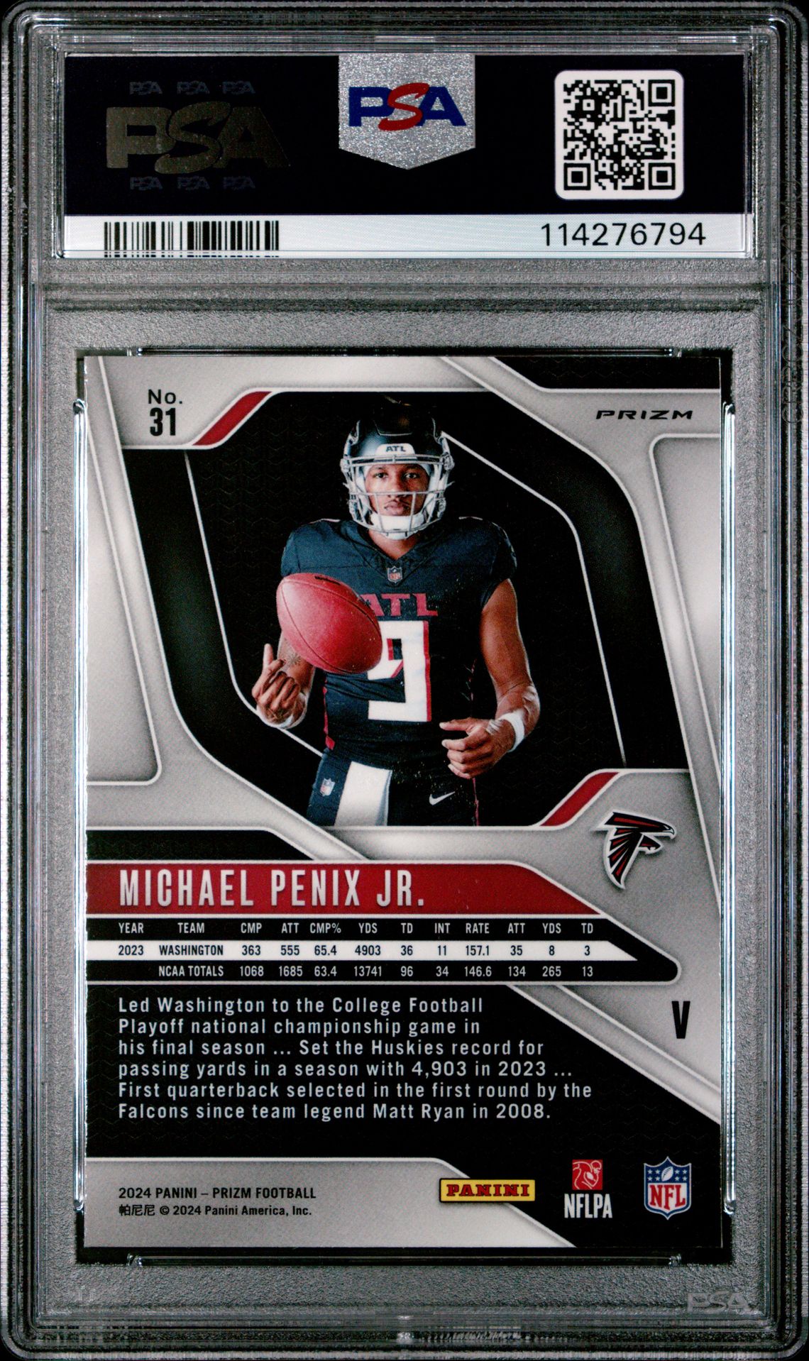 2024 Panini Prizm Rookie Variation Michael Penix Jr. #31 Gem Mt 10 back