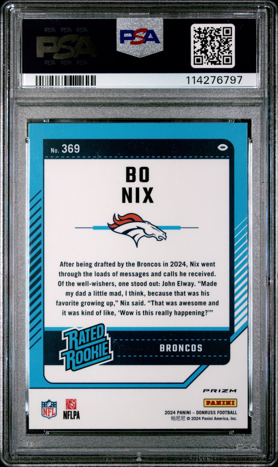 2024 Panini Donruss Bo Nix #369 (Optic Preview-Pink) Gem Mt 10 back