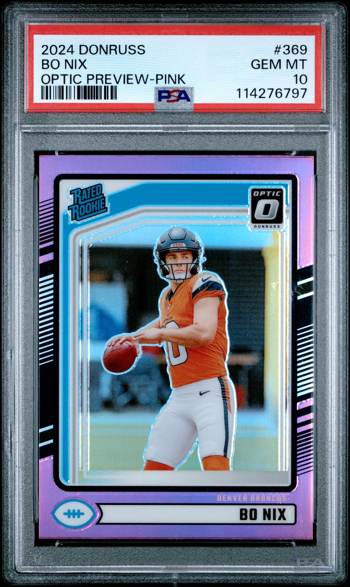 2024 Panini Donruss Bo Nix #369 (Optic Preview-Pink) Gem Mt 10 front