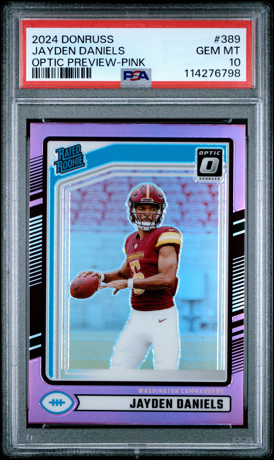 2024 Panini Donruss Jayden Daniels #389 (Optic Preview-Pink) Gem Mt 10 front