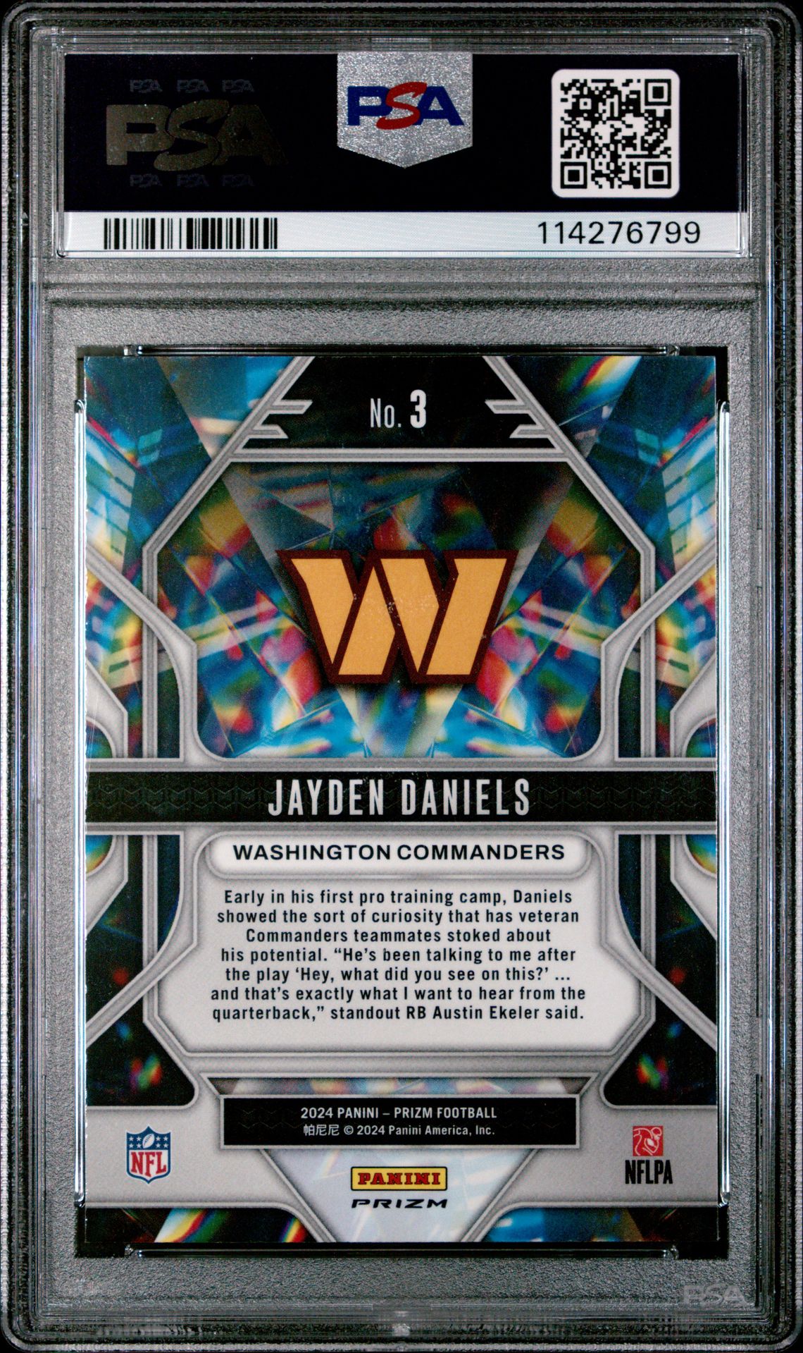 2024 Panini Prizm Prizmatic Jayden Daniels #3 (Prizmatic-Green Ice) Gem Mt 10 back