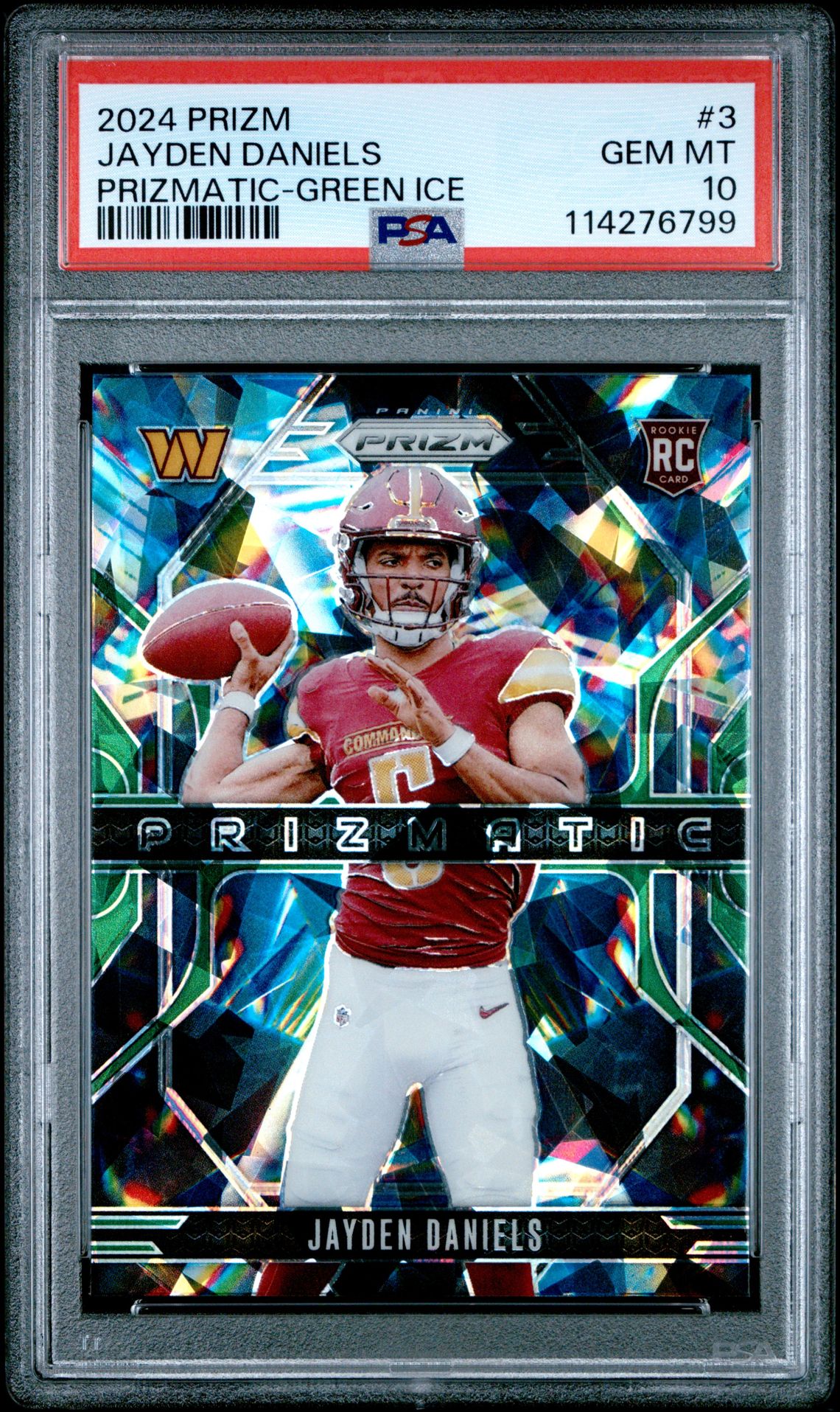 2024 Panini Prizm Prizmatic Jayden Daniels #3 (Prizmatic-Green Ice) Gem Mt 10 front