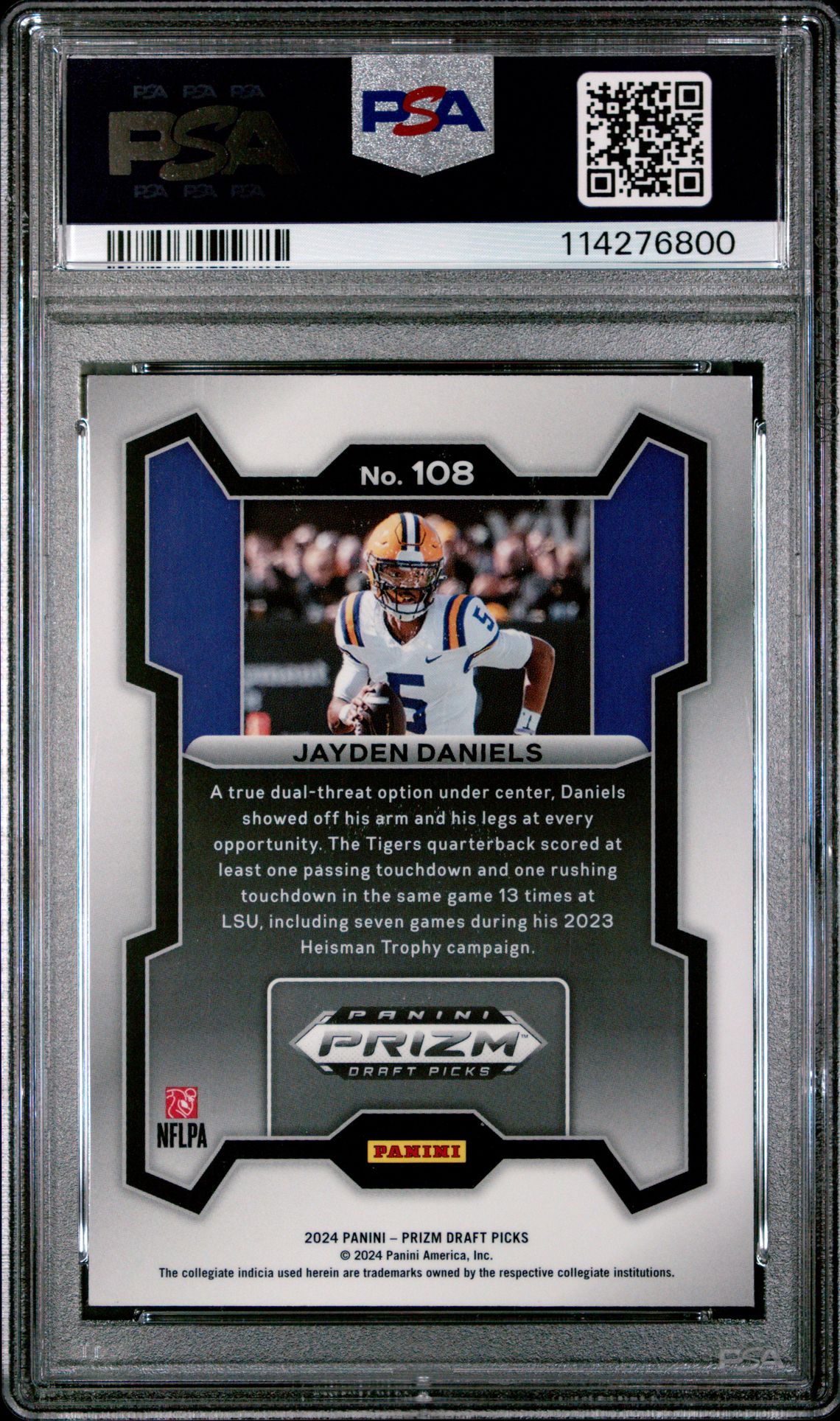 2024 Panini Prizm Draft Picks Jayden Daniels #108 Gem Mt 10 back