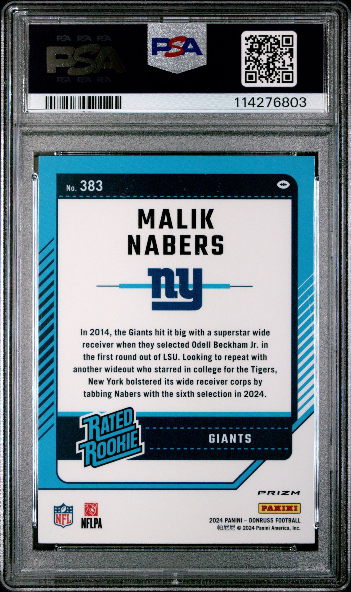 2024 Panini Donruss Malik Nabers #383 (Optic Preview-Red Wave) Gem Mt 10 back