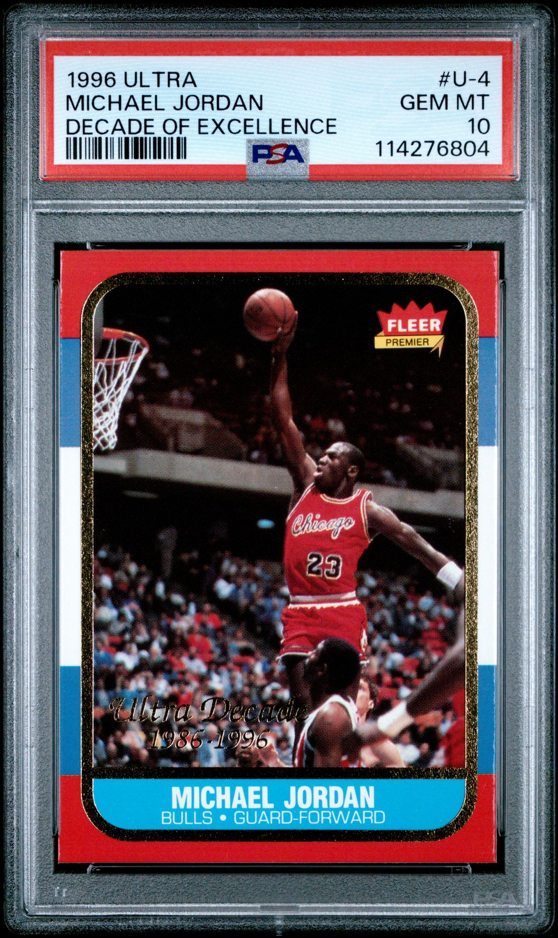 1996 Ultra Decade Of Excellence Michael Jordan #U-4 (Decade Of Excellence) Gem Mt 10 front