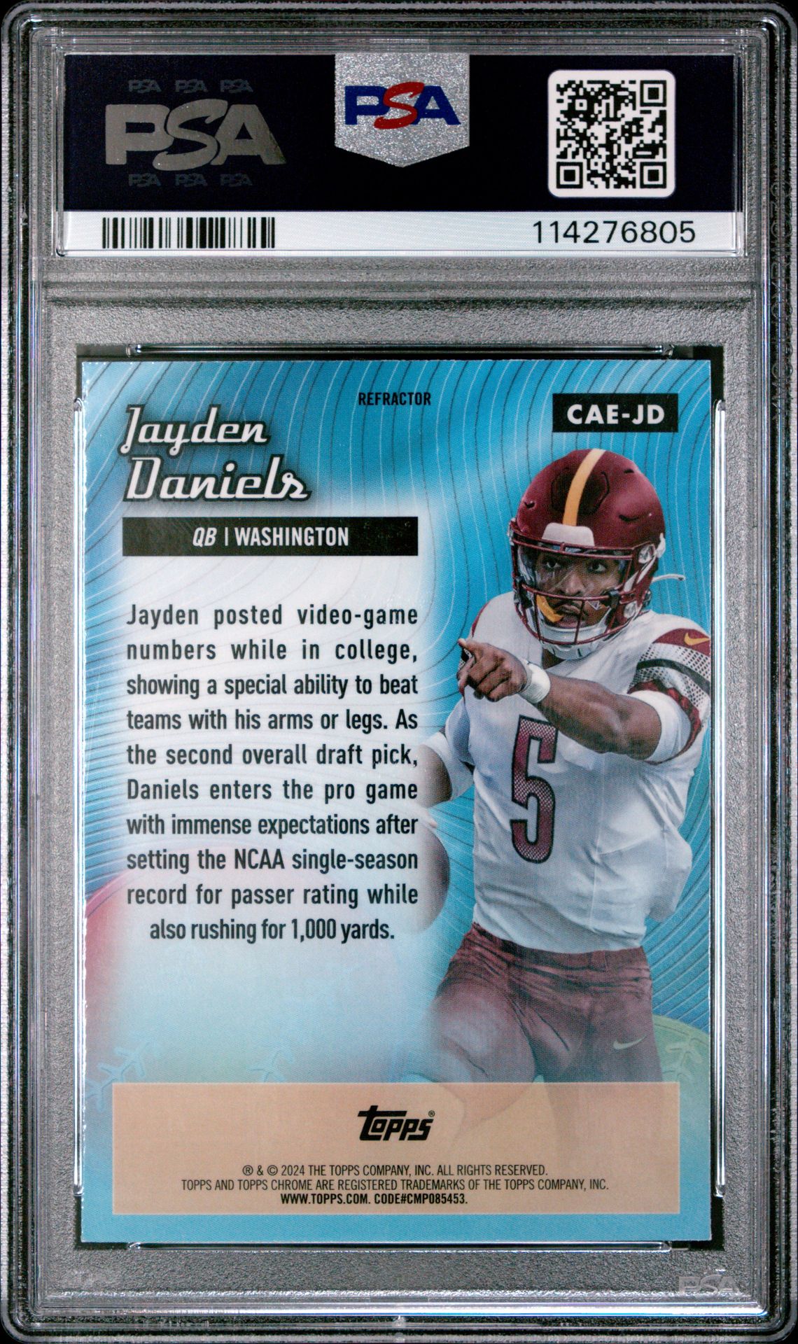 2024 Topps Chrome Chrome All-Etch Jayden Daniels #Caejd (Chrome All-Etch-Refractor) Gem Mt 10 back