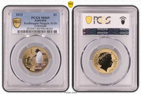 2013 $1 Rockhopper Penguin Al-Br Colorized MS69