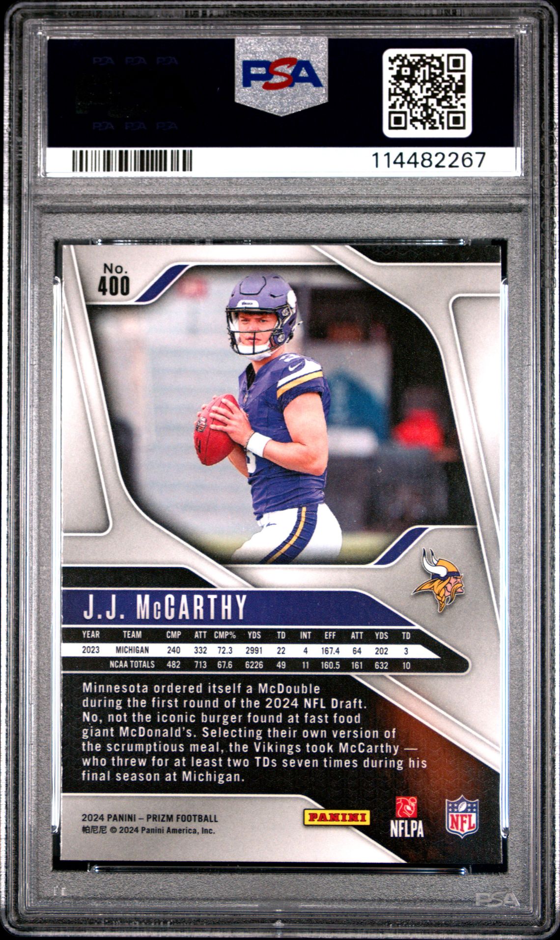 2024 Panini Prizm Jj Mccarthy #400 Gem Mt 10 back
