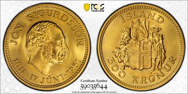 1961 500 Kr Jon Sigurdsson MS66