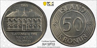 1968 50 Kr 50th Ann. Sovereignty MS62