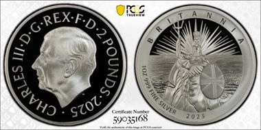 2025 £2 Britannia 1oz Ag PR70DCAM