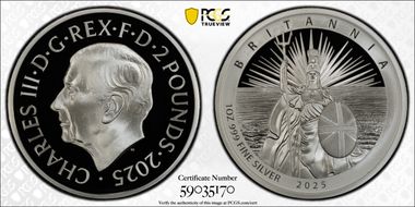 2025 £2 Britannia 1oz Ag PR70DCAM