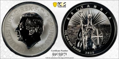 2025 £2 Britannia 1oz Ag Rev Frosted PR70