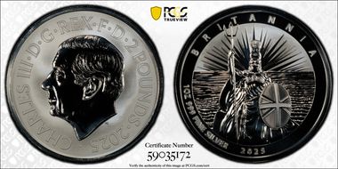 2025 £2 Britannia 1oz Ag Rev Frosted PR70